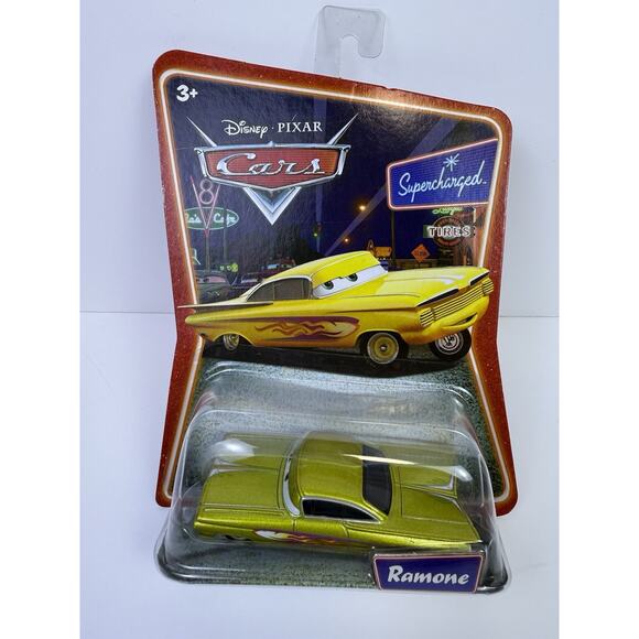 NIB Disney Pixar Cars Supercharged Yellow Ramone With Flames 1:55 Diecast Car - Picture 1 of 8